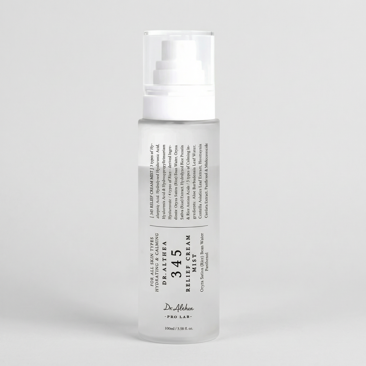 345 Relief Cream Mist calming irritation and soothing sensitive skin with centella asiatica and panthenol.