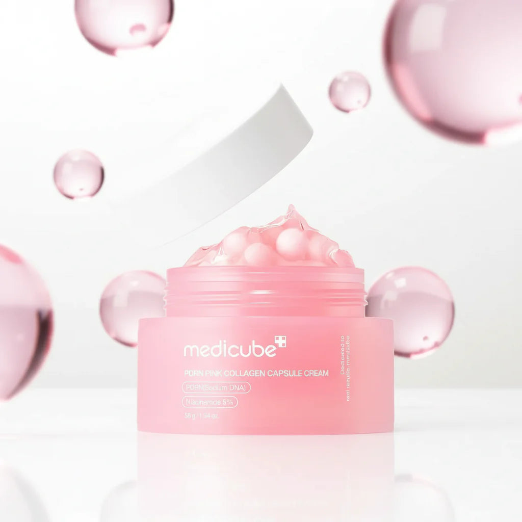 Medicube PDRN Pink Collagen Capsule Cream featuring a customisable capsule-and-gel texture.