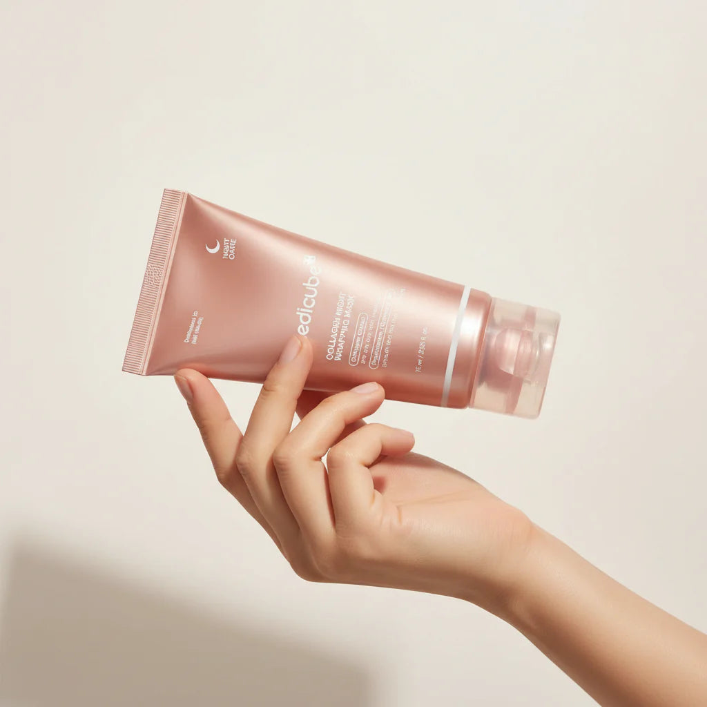 Medicube Collagen Overnight Mask peeling off effortlessly in one piece without discomfort.
