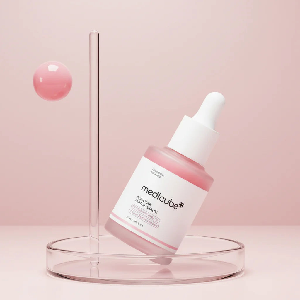 Medicube PDRN Pink Peptide Serum evening out skin tone and reducing dullness.