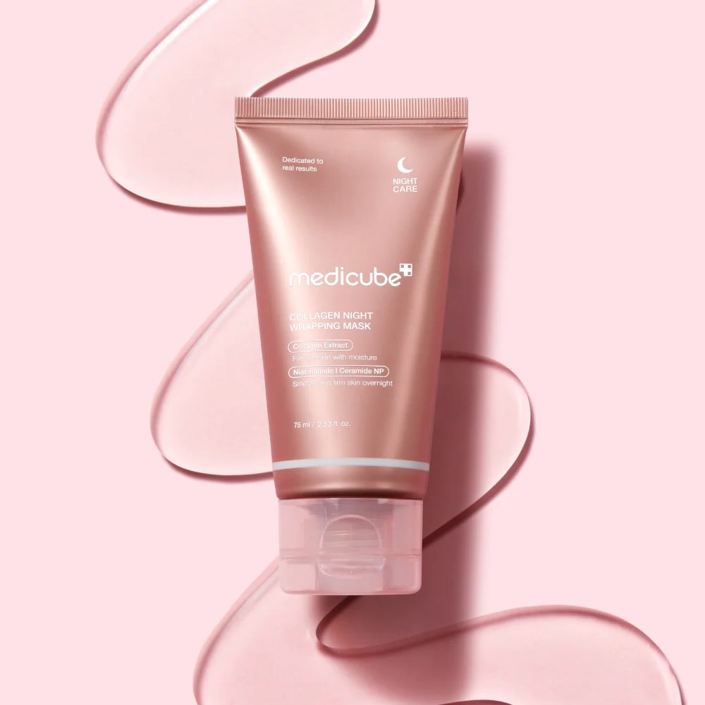 Medicube Collagen Overnight Mask creating a flexible collagen film that locks in moisture for up to 8 hours.
