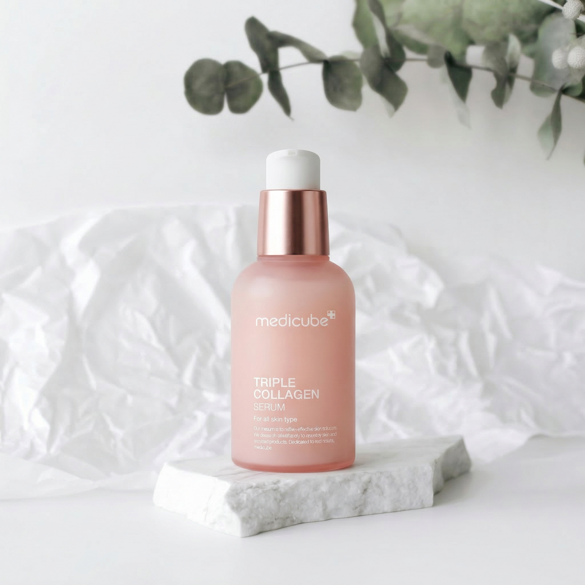 Medicube Triple Collagen Serum 3.0 combining 20,000ppm triple collagen with French elastin for a plumping effect.