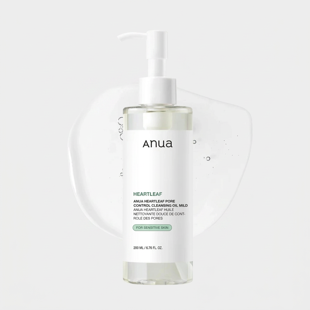 Anua Heartleaf Pore Control Cleansing Oil melting away makeup, sunscreen, and excess sebum in a single step.