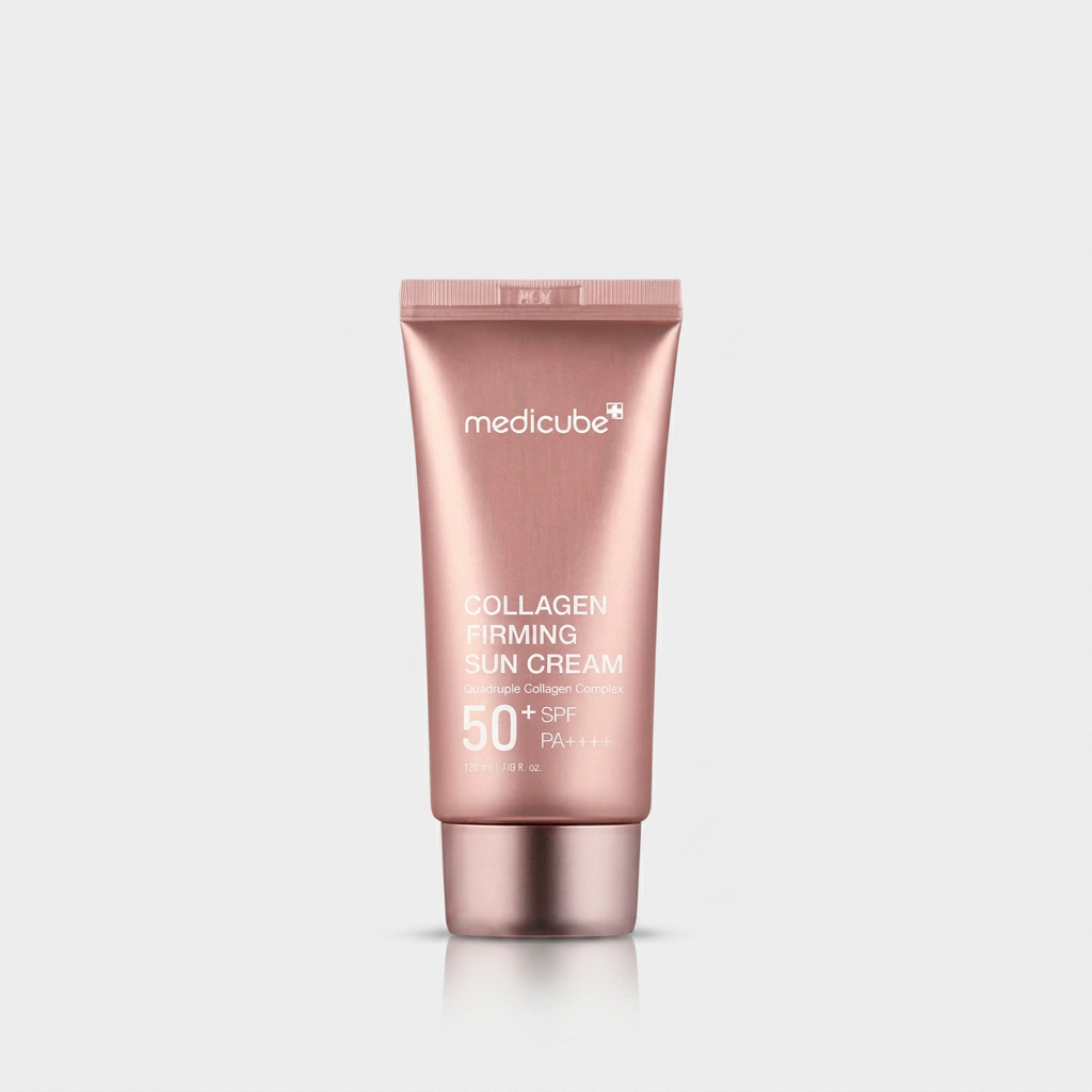 Medicube Collagen Firming Sunscreen protecting and perfecting the skin in one simple step.