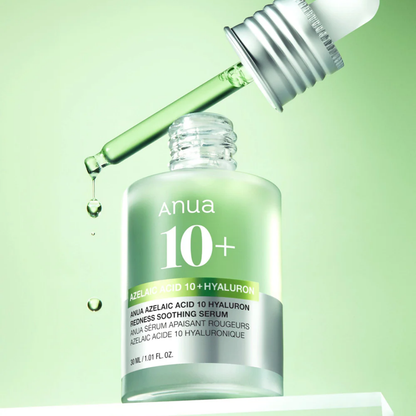 Anua Azelaic Acid 10% + Hyaluron Serum combining 10% azelaic acid with hyaluronic acid for clear, hydrated skin.
