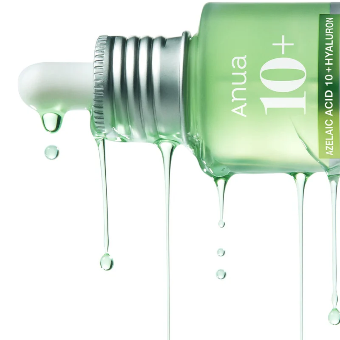 Anua Azelaic Acid 10% + Hyaluron Serum regulating sebum production and evening skin tone with niacinamide.