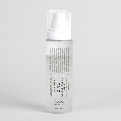 345 Relief Cream Mist calming irritation and soothing sensitive skin with centella asiatica and panthenol.
