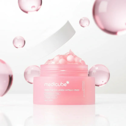 Medicube PDRN Pink Collagen Capsule Cream featuring a customisable capsule-and-gel texture.