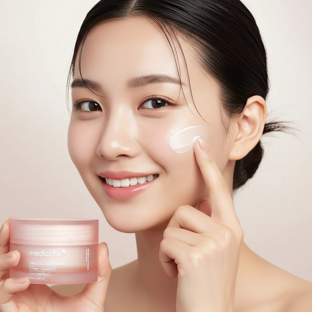 Medicube Triple Collagen Cream providing deep, long-lasting hydration to mature skin.