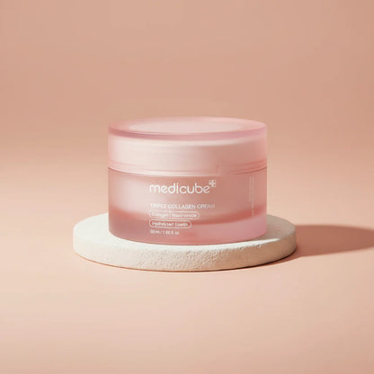 Medicube Triple Collagen Cream plumping and softening the skin with hyaluronic acid.