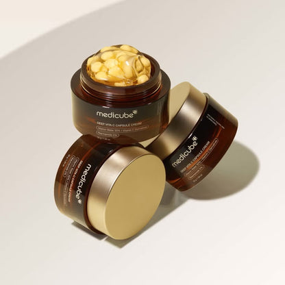 Medicube Deep Vita C Capsule Cream refining skin texture and minimising the appearance of pores.