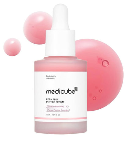 Medicube PDRN Pink Peptide Serum delivering deep hydration with a lightweight, fast-absorbing texture.