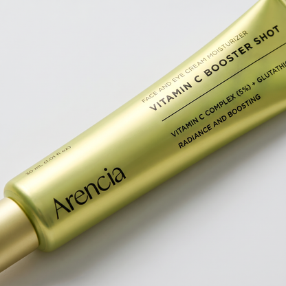 Arencia Vitamin C Booster Shot Serum refining skin texture and reducing dark spots with niacinamide.