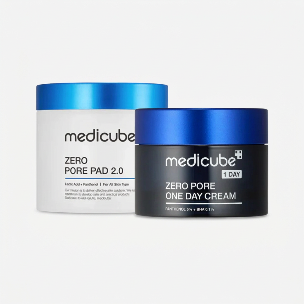 Medicube Pore Care Duo combining Zero Pore Pads 2.0 and Zero Pore 1-Day Cream for daily pore care.