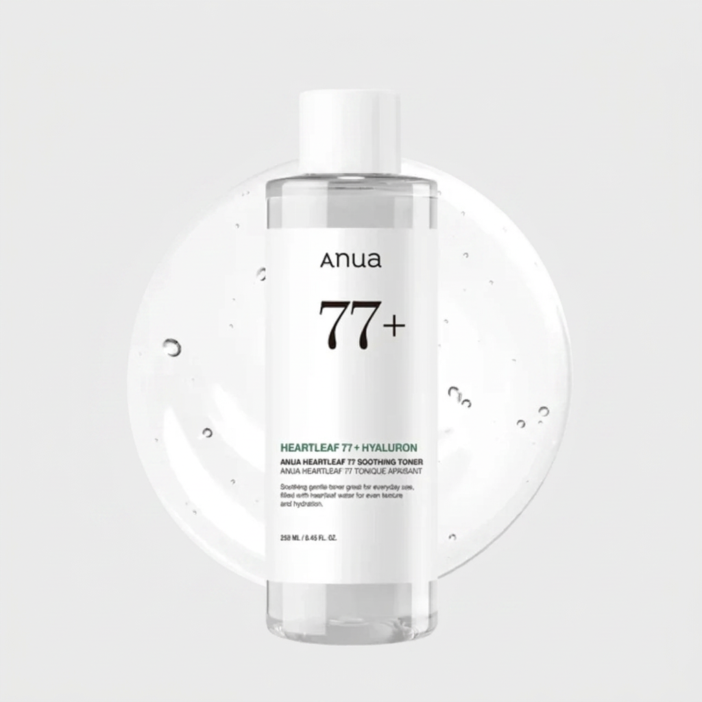 Anua Heartleaf 77% Soothing Toner calming, hydrating, and balancing sensitive skin.