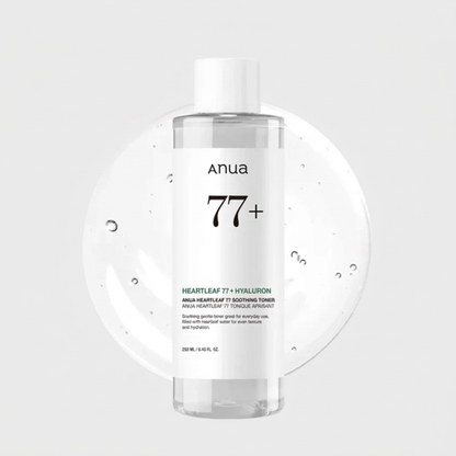 Anua Heartleaf 77% Soothing Toner calming, hydrating, and balancing sensitive skin.