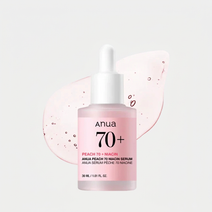 Anua Peach 70% + Niacinamide 5% Serum illuminating, smoothing, and revitalising dull skin.