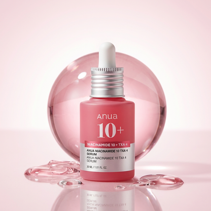Anua Niacinamide 10% + TXA 4% Serum strengthening the skin barrier with an essential ceramide complex.