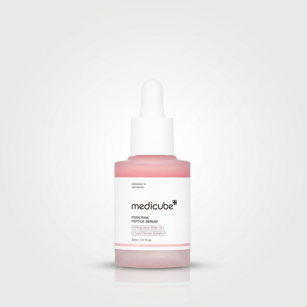 Medicube PDRN Pink Peptide Serum boosting skin elasticity and firmness.