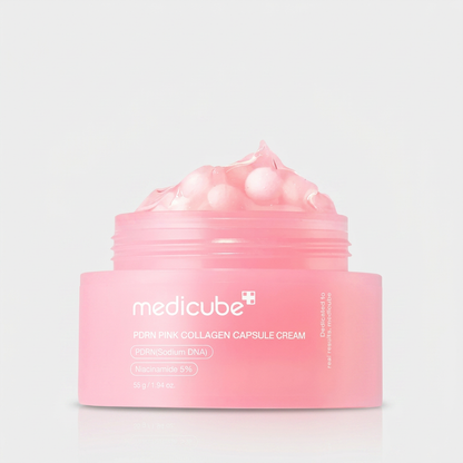 Medicube PDRN Pink Collagen Capsule Cream targeting uneven skin tone and dark spots.