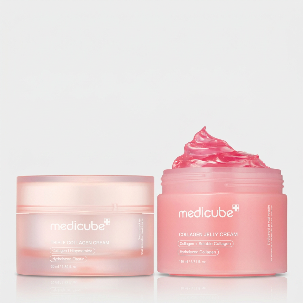 Medicube Collagen Swirl Duo Kit deeply hydrating the skin and restoring natural radiance.