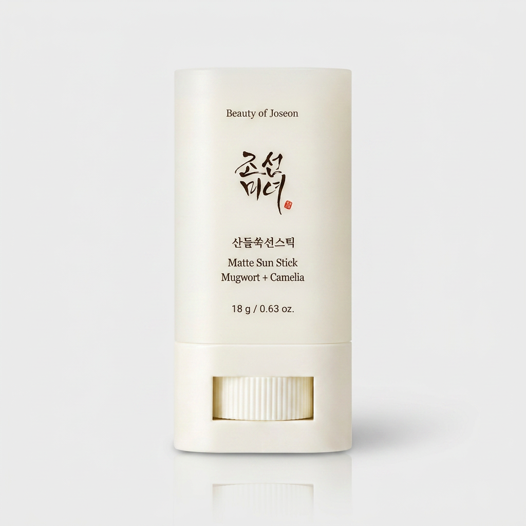Beauty of Joseon Mugwort & Camellia Matte Sunscreen Stick protecting and perfecting the skin on the go.